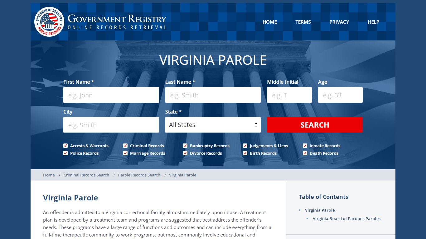 Virginia Department Of Parole - GovernmentRegistry.Org